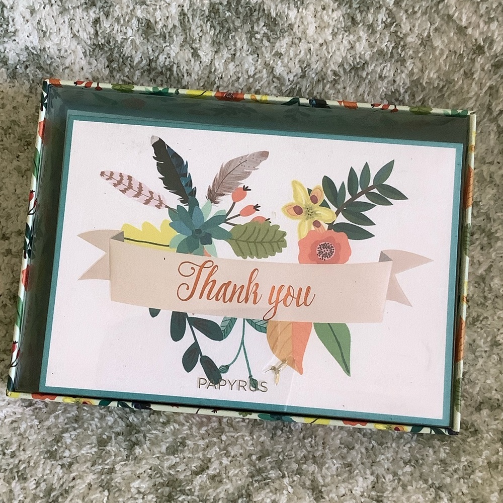 Papyrus Floral Banner Thank You Cards Boxed Set 12 NWT lined envelopes